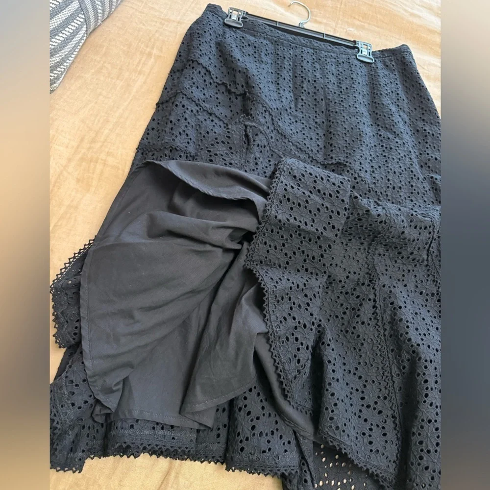 Coldwater Creek Black Eyelet lace ruffle midi Skirt